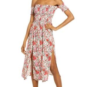Lulus NWT View From The Meadow Cream Floral Print Off The Shoulder Dress Size S